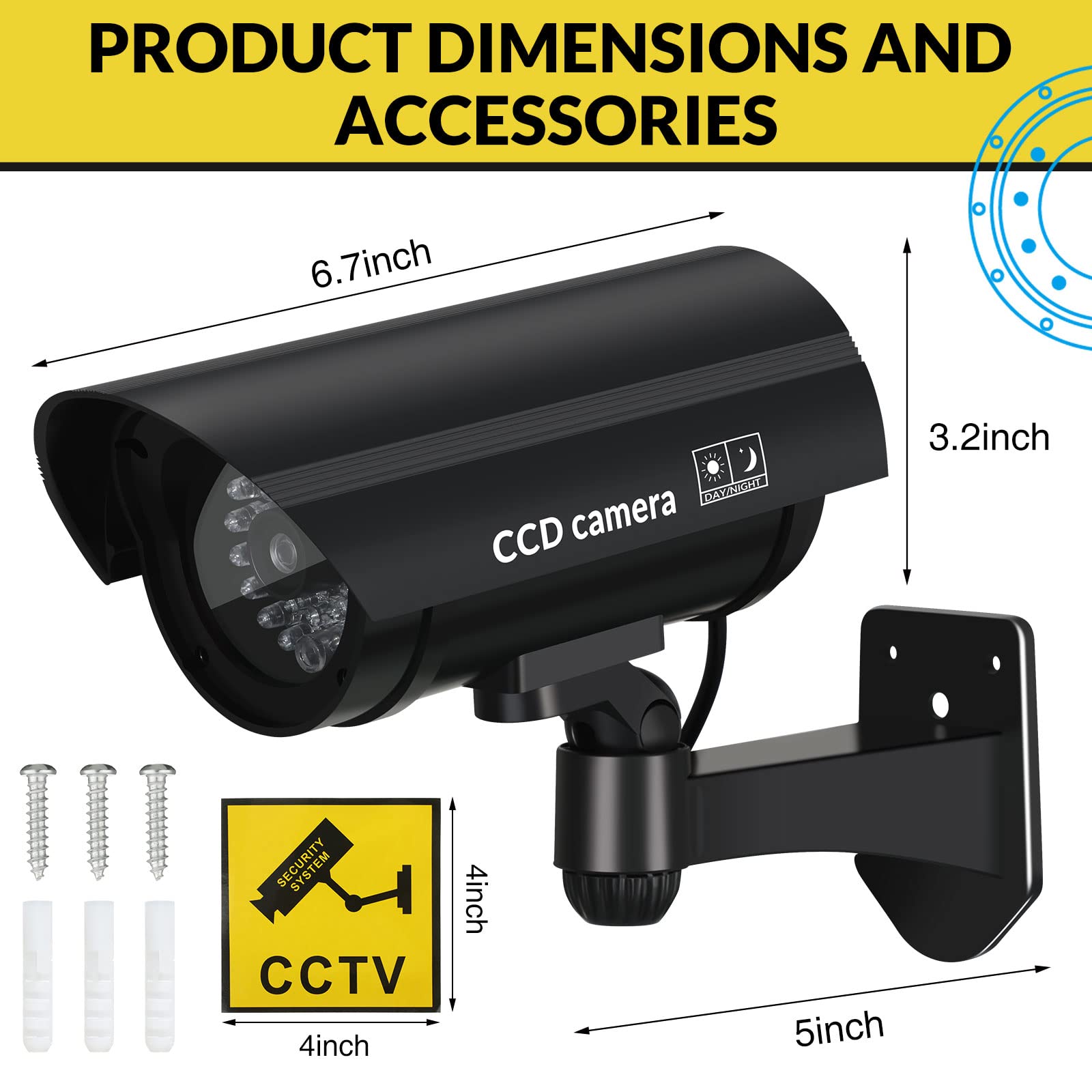 Macarrie 8 Stück gefälschte Kamera, realistische Attrappe, Sicherheitskamera, Kunststoff, gefälschte Video-CCTV-Überwachungssystem mit Bewegungs-LED-Licht für Zuhause, Außen, Innenbereich, keine