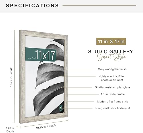 Miniatura 4 de MCS - Marco Studio Gallery de madera gris, 11 x 17 pulgadas, individual
