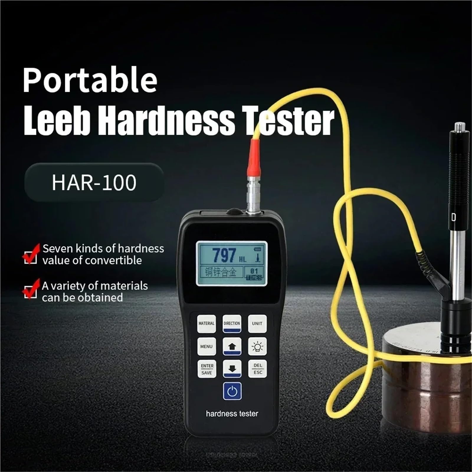 Kit de test d'eau dure, Leeb – testeur de dureté Portable, duromètre à rebond HL, HB, HRB, HRC, HRA, HV, HS for l'acier métallique sans bloc Standard,Excellente portabilité