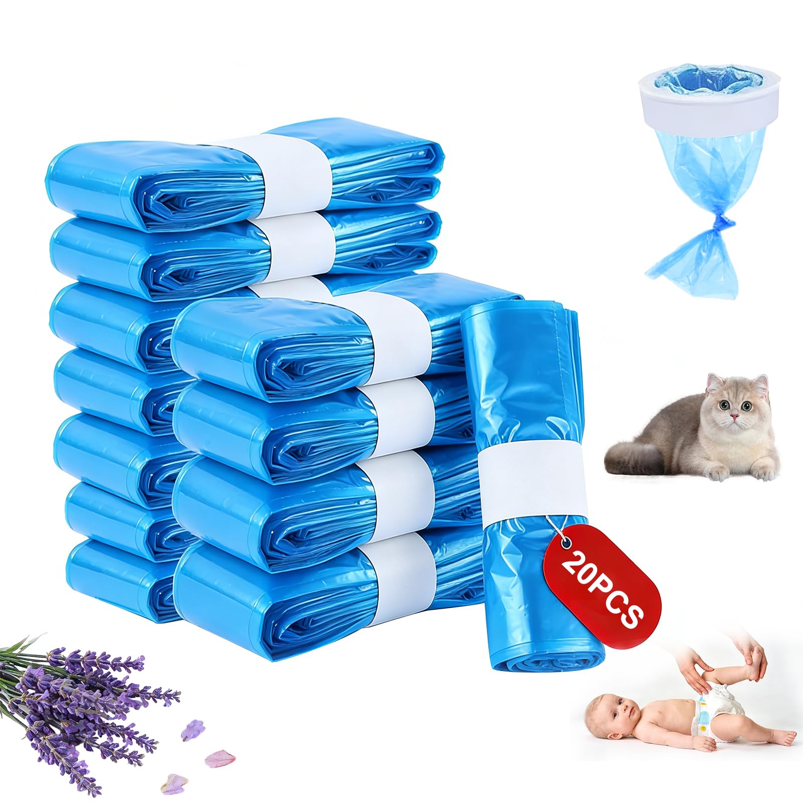 Windeleimer Nachfüllfolie & Nachfüllkassetten 20 Stück, Universal für Windeleimer & Katzenstreu-Entsorgungsbehälter