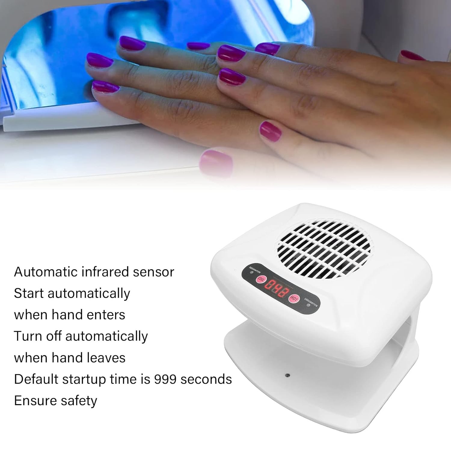 Nail Polish Dryer, 300W Nail Air Dryer with Automatic Cool Air Drying Nail Fan Blower Machine Nail Fan Manicure Tool for Regular Nail Polish Home Salon Use (US Plug