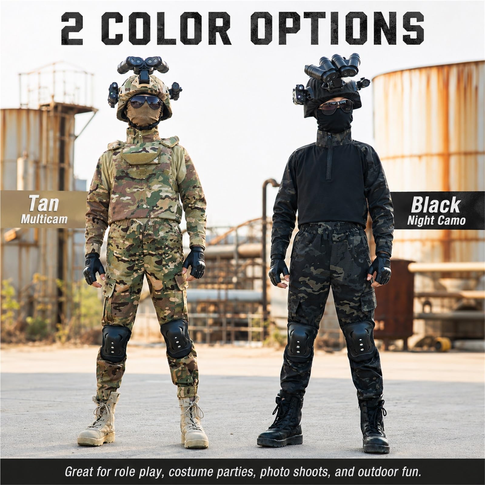 Costume Militare Bambino 100% Cotone, Maglia e Pantaloni Mimetici | Allenamento Outdoor con Casco, Cintura e Protezioni for Giochi di Ruolo, Recite Scolastiche e Feste in Maschera