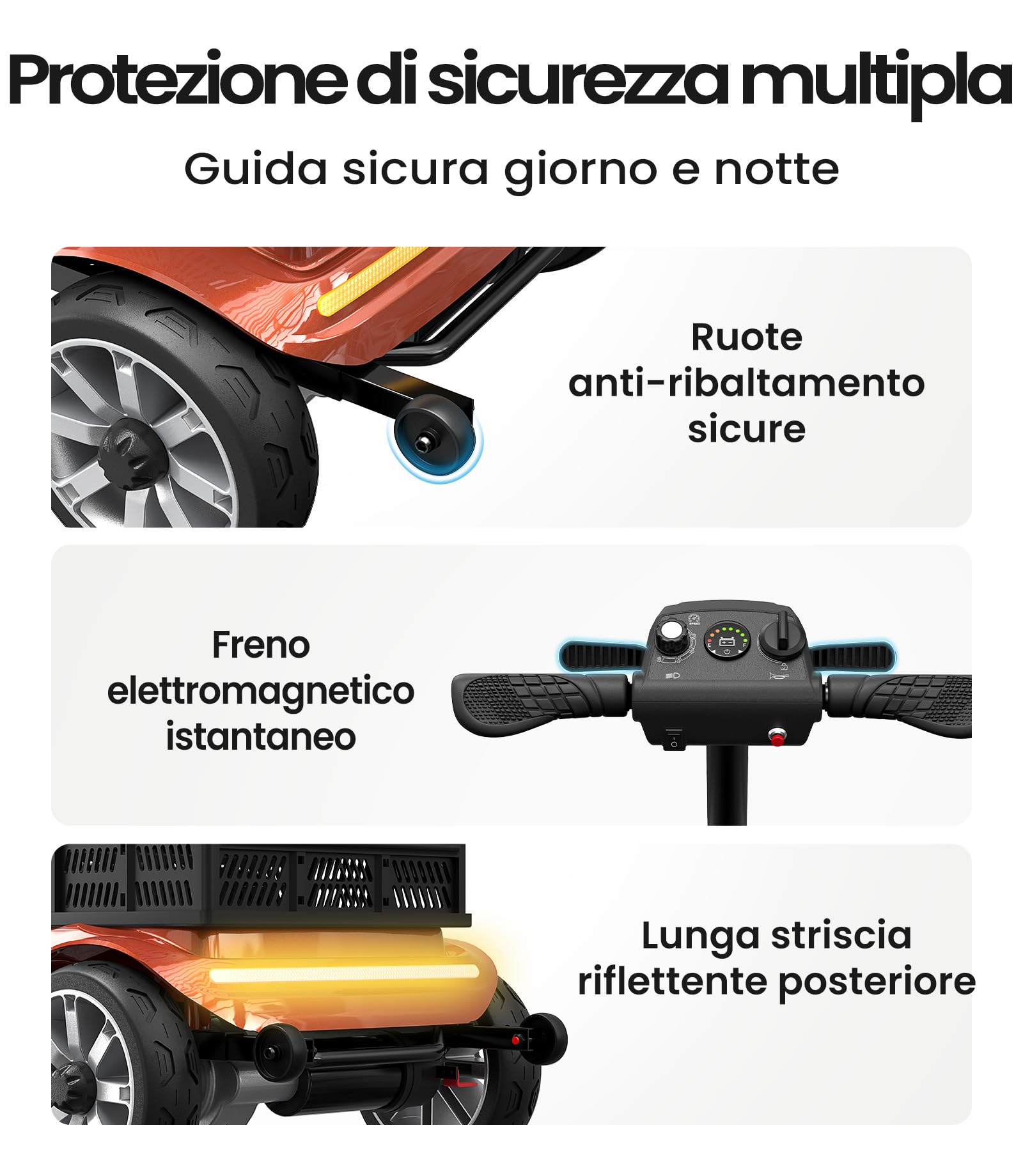 VOCIC D35 Scooter elettrico pieghevole 35 chilometri, doppio cestino 40L | portata fino a 150 kg, ruote da 20 cm, sedile ergonomico regolabile, batteria rimovibile per anziani (Arancione Rosso)