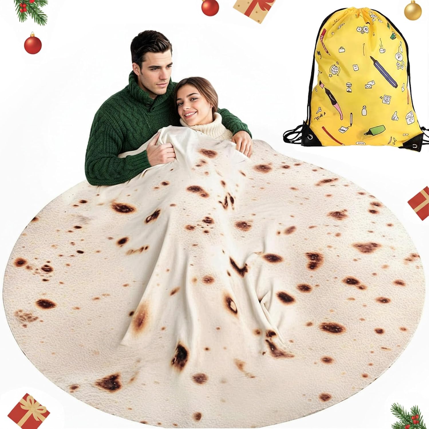 Burritos Blanket, Funny Realistic Round Food Tortilla Throw Blanket for Adults Kids Couch Bed or Travel Use, 60 Inches