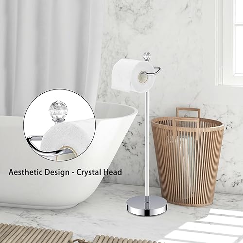 Miniatura 2 de Soporte de papel higiénico (con función de reserva) Soporte de papel higiénico independiente para baño, altura total de 24.4 pulgadas con acabado de