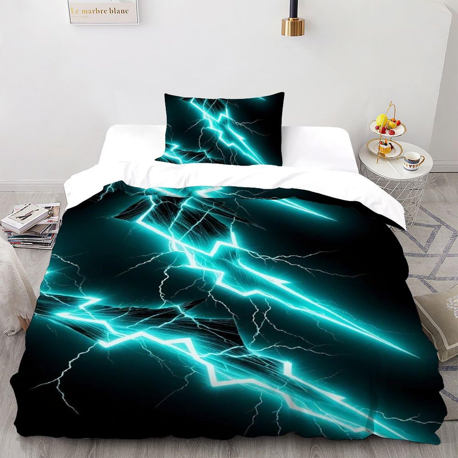 Housse de couette éclair 135x200 parure de lit orage en microfibres pour lit simple