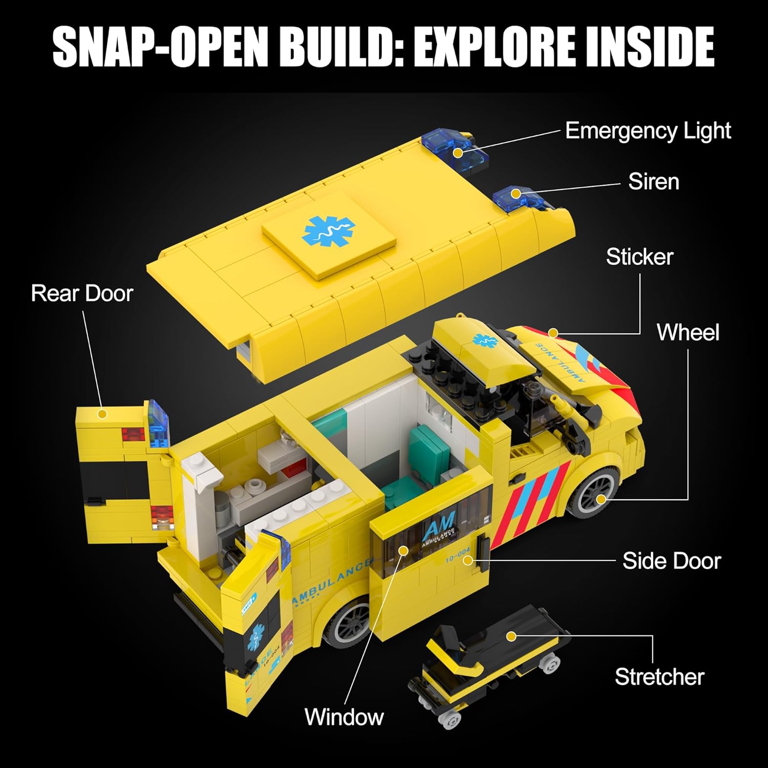Ambulance Building Set, International Rescue Vehicle Model Kit, Removable Roof & Functional Doors, Display Collectible City Truck, Compatible with Lego Emergency Ambulance, 618 PCS