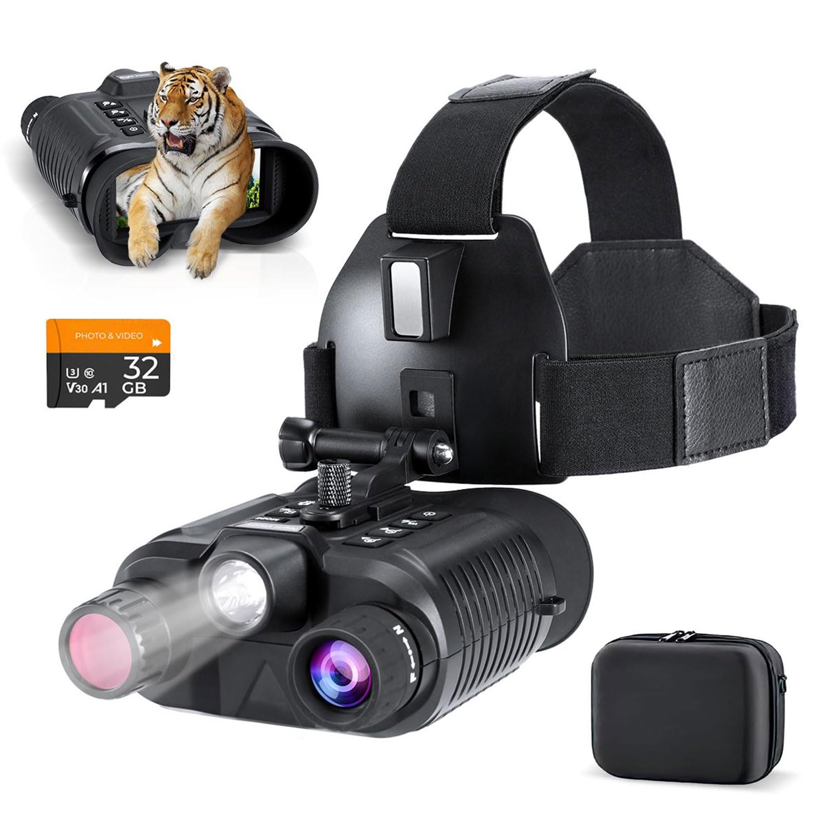 Gafas de visión Nocturna para Montar en la Cabeza, Binoculares de visión Nocturna Digitales de 1312 pies con cámara, Video 4K y Fotos de 36 M, Zoom Digital de 8X, Linterna para Acampar