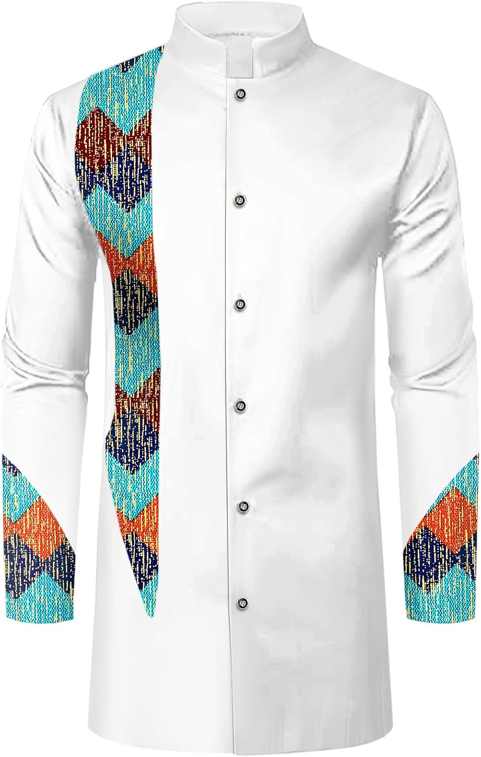 African Shirt for Men Party Slim Fit Shirt Ankara Traditional Pattern Printed Dashiki Long Sleeve T-Shirt