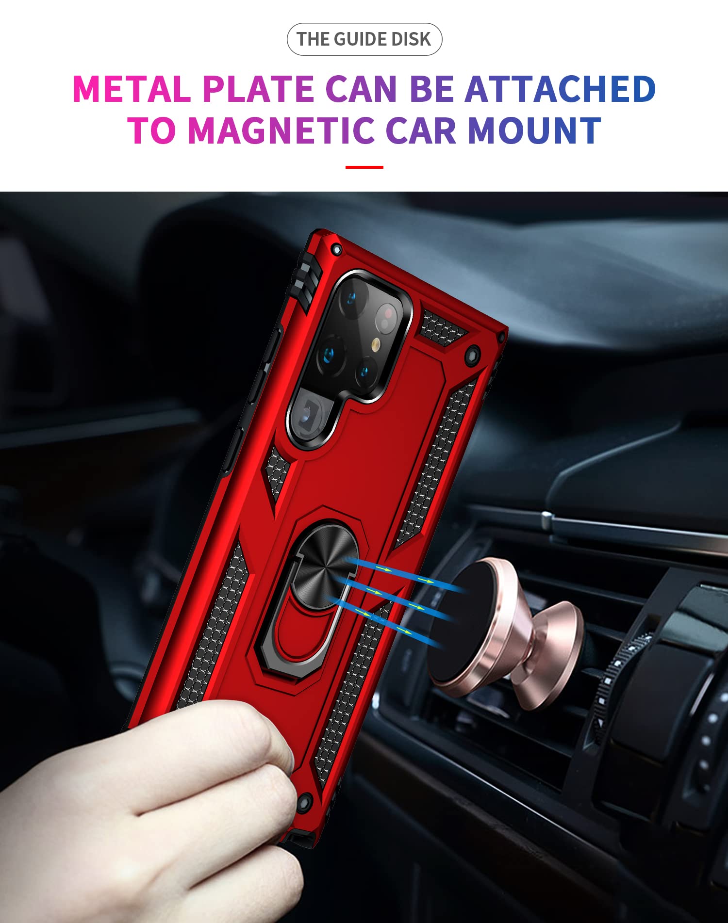 SORAKA Case for Samsung Galaxy S22 Ultra 5G with 360 Degree Rotation Ring Holder Soft TPU Slim Fit Case Samsung Galaxy S22 Ultra 5G Case with Metal Plate for Magnetic Car Phone Holder Red