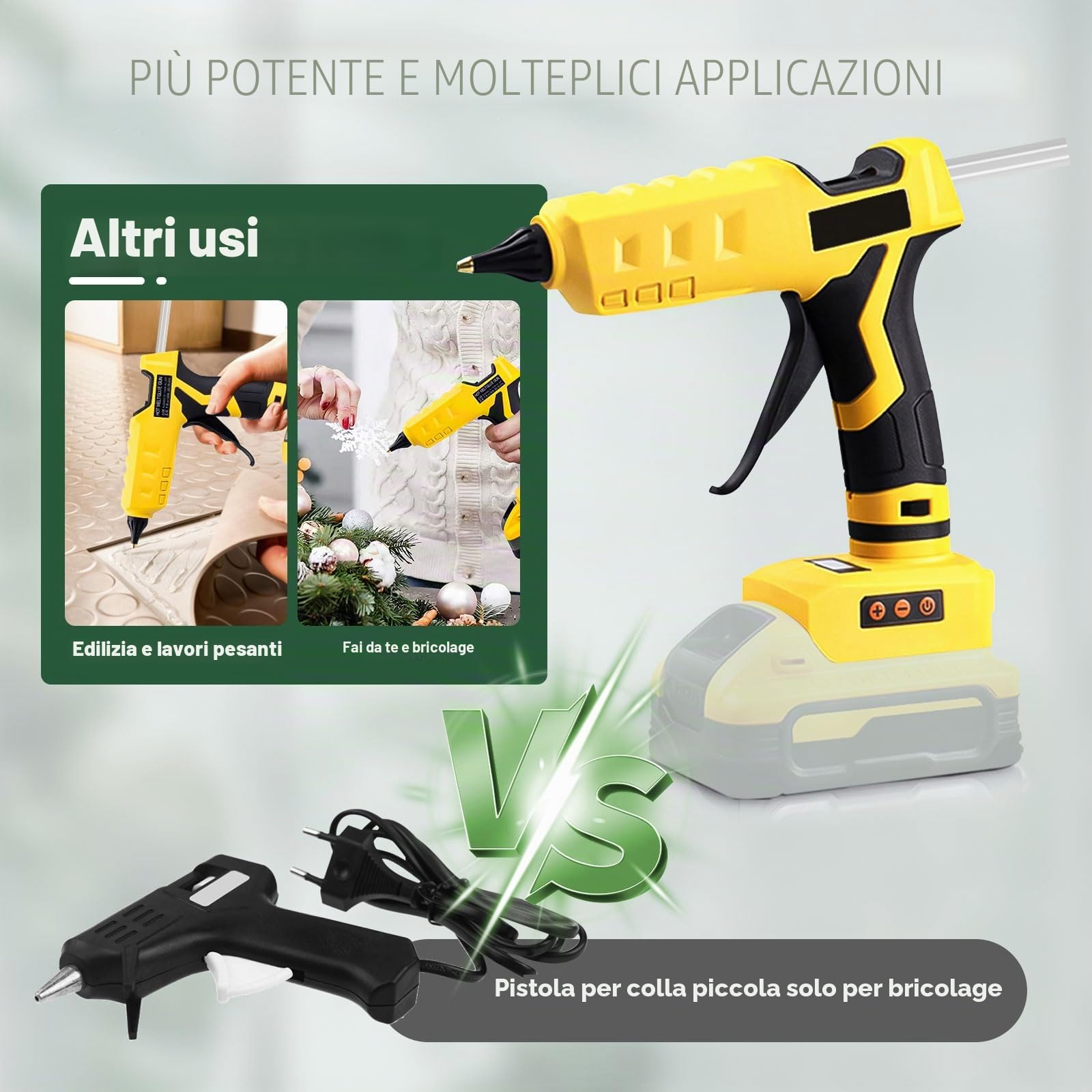 Pistola per colla a caldo senza fili per Dewalt 18 V/20 V, 100 W, pistola per colla a caldo portatile con 30 bastoncini da 11 mm per pistola per colla a caldo per riparazioni artistiche artistiche