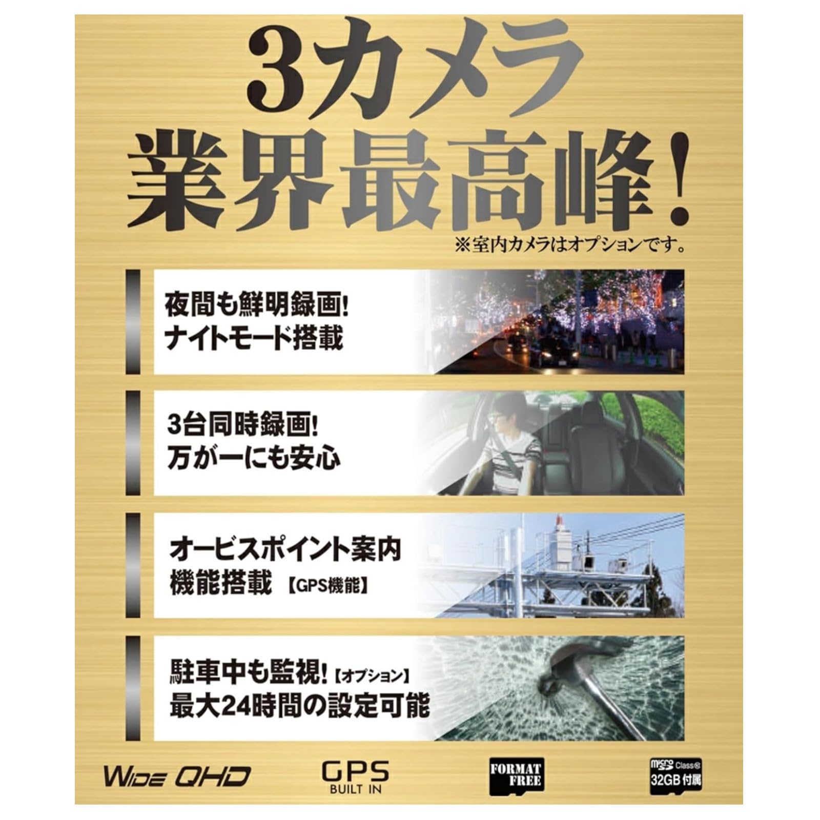 Amazon.co.jp: 日本電機サービス 3カメラ ドライブレコーダー 駐車監視
