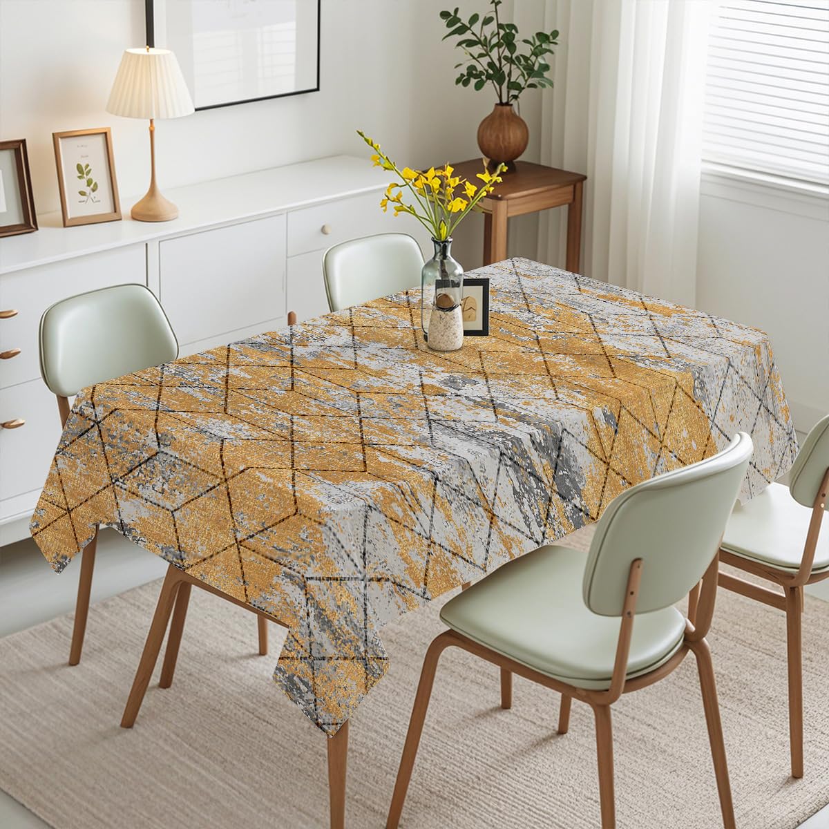 Mantel Antimanchas 240x140 Gris Naranja Retro Mantel Tela Poliéster Impermeable Lavable Manteles de Mesa Rectangular para Interior y Exterior Casa Comedor Cocina Fiesta