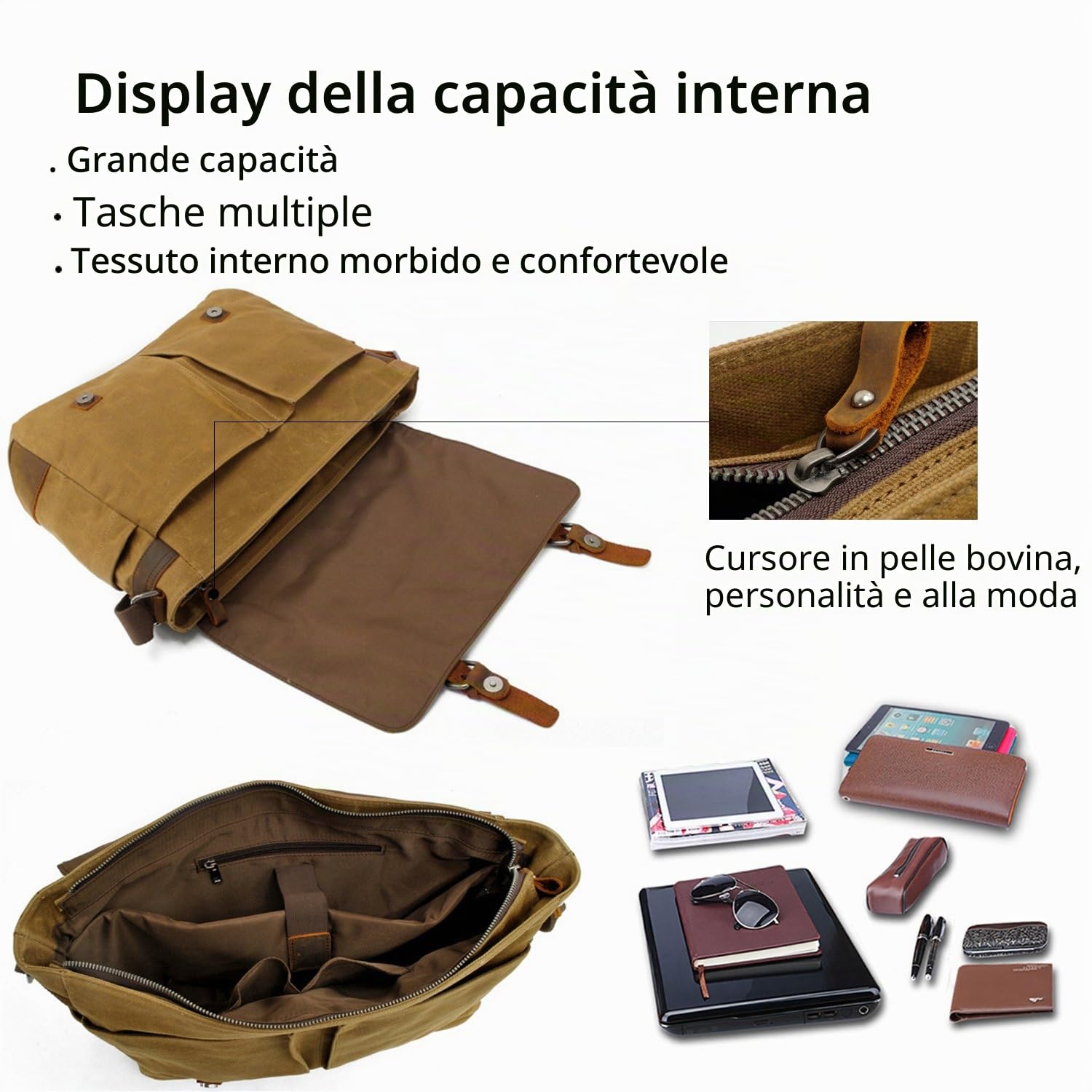 FANDARE Retro Borsa a tracolla Messenger Bag Tela Borsa a tracolla per 14 Pollice Laptop Briefcase Borse A Tracolla Uomo Donna Borsa Sportiva Lavoro Scuola Zaino