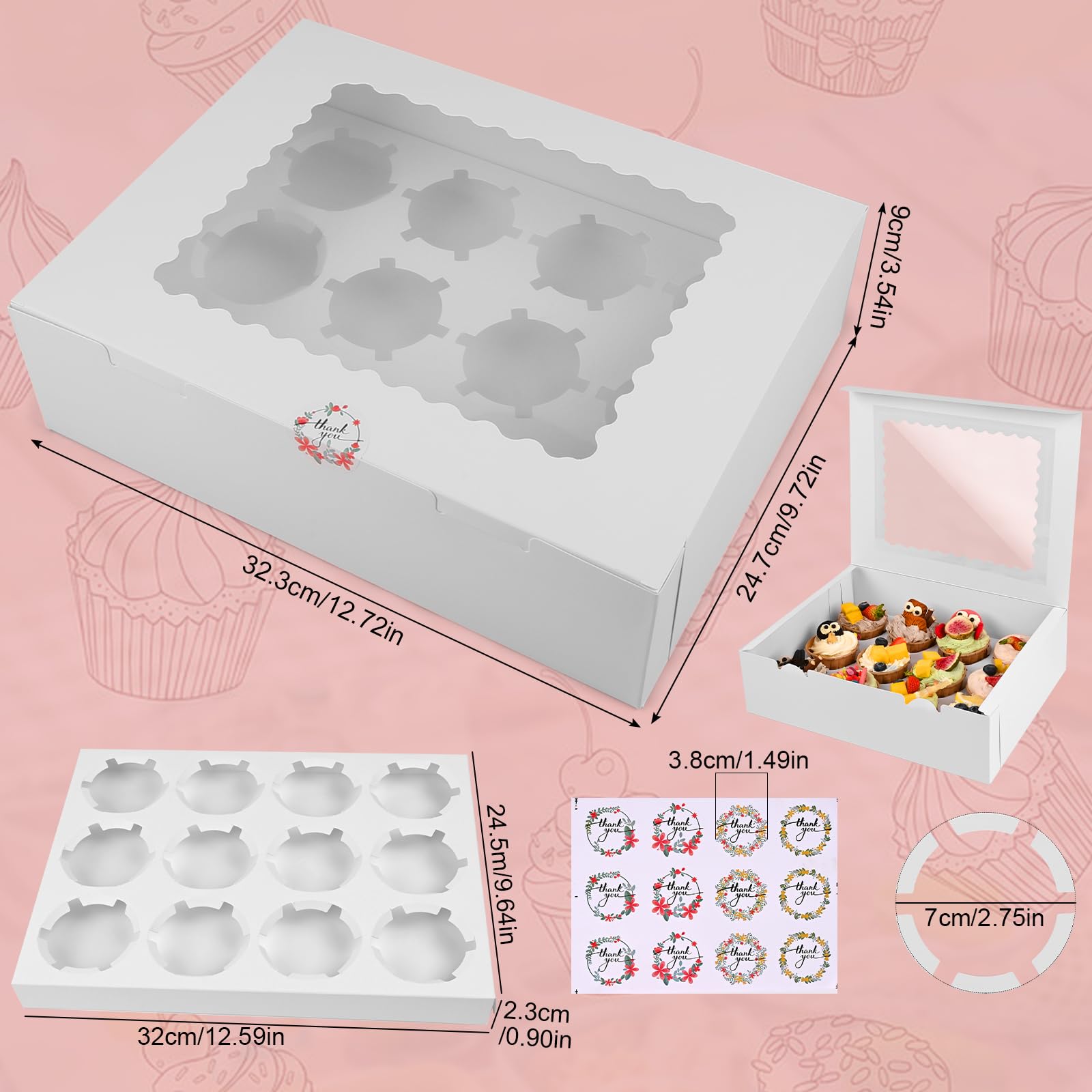 WOPPLXY 50 Scatole Per Cupcake Con Finestra - Confezioni Regalo In Cartone Per Torte, Muffin E Dessert (16,3x9,2x8,5 Cm)