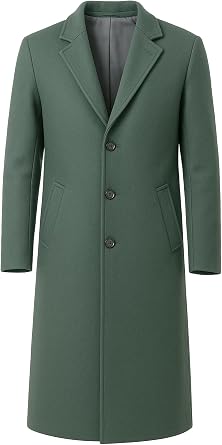 A Very Jonas Christmas Green Wool Cashmere Overcoat for Men, Long Single-Breasted Winter Dress Coat