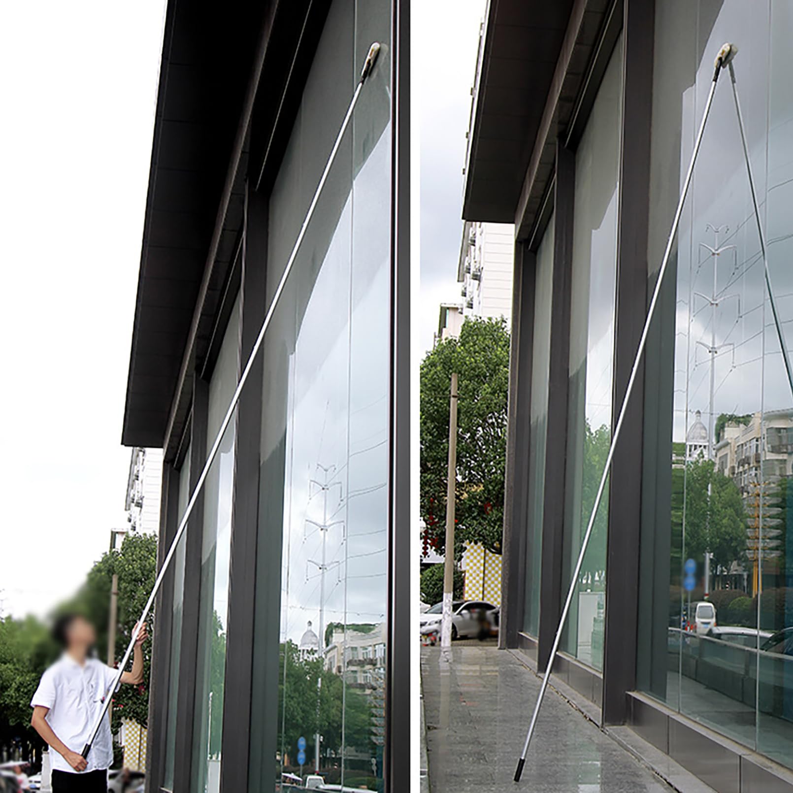 Fensterabzieher Profi, Fensterabzieher als Kombi-Set, Fensterreinigungsset mit Verlängerungsstange 7.5 m für Innen und Außenbereiche Hohe Fenster Glas Fliesen Garage Garten WeiB