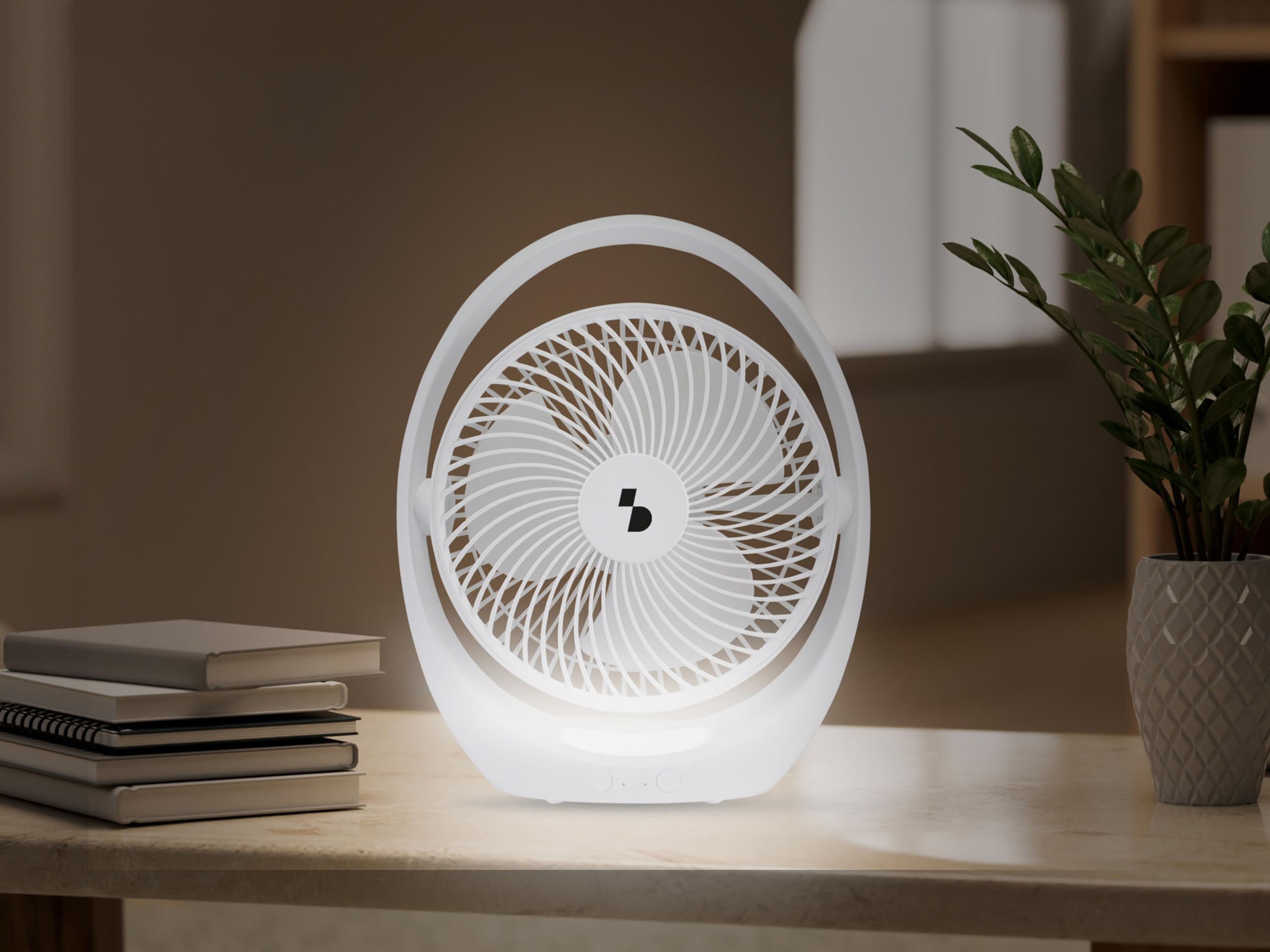 BEPER P206VEN425 Ventilatore da Tavolo Ricaricabile con Luce LED, Ventilatore Portatile 3 Velocità, Luce Notturna 2 Intensità, Autonomia 5h, Inclinazione Regolabile, USB