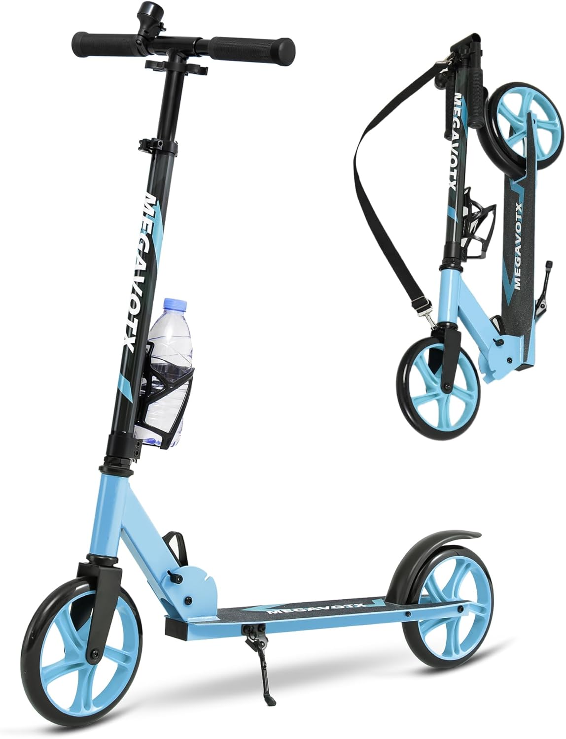 Kick Scooter Set – Two & Three Wheel Options for Kids & Adults, Adjustable Handlebar Height, Anti-Slip Deck – for Outdoor Fun & Daily Commute, Birthday Gift for Kids Blue(with CupHolder) For 8+