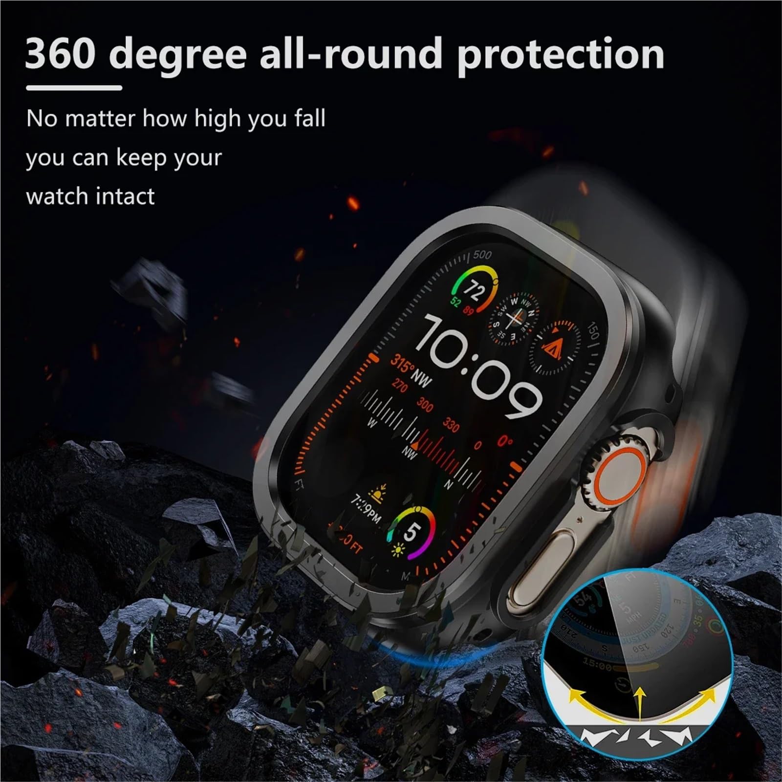 CZKE 2-in-1-Schutzhülle aus Aluminiumlegierung und TPU für Apple Watch, 49 mm, 45 mm, 41 mm, Metallschutz für iWatch Ultra 2, Serie 9, 8, 7, 44 mm, Grau