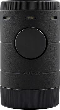 Xikar Volta Tabletop Quad Jet Flame Butane Torch Lighter for Cigars, Black| High Capacity Tank, Adjustable Flame, Ergonomic Design with Push Button and EZ-Fuel Window