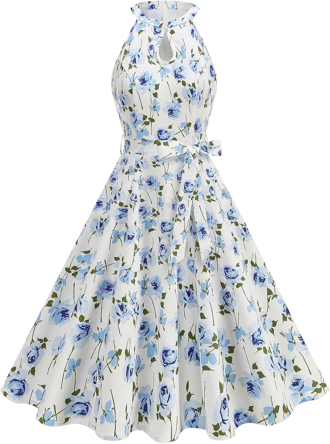 Women Halter Summer Floral Wedding Guest Dress Midi Casual Beach Vacation Flowy Boho Dress Elegant A Line Dresses