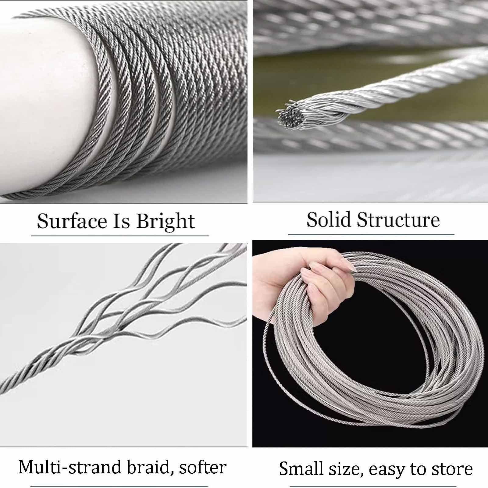 Drahtseil 3mm/0,12in Stahldrahtseil Robuste Wäscheleine Seil Aus Edelstahl 304 7x7 Litzenkern Sicherheitsseil für Treppen und Balkone(90m)