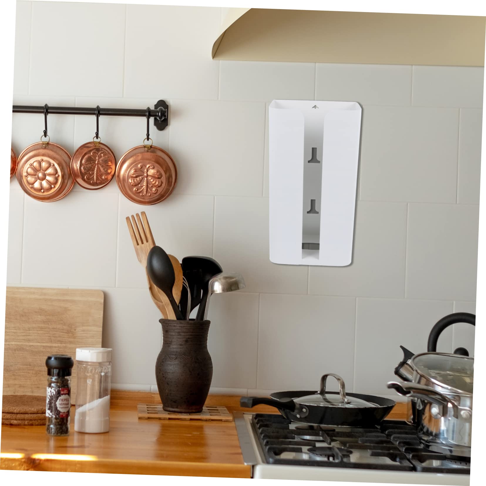 Dispenser da Parete Bianco e Design Ergonomico Funzione di Grande Capacità in Acciaio al Carbonio per Sacchetti della Spesa Adatto a Ambienti Domestici
