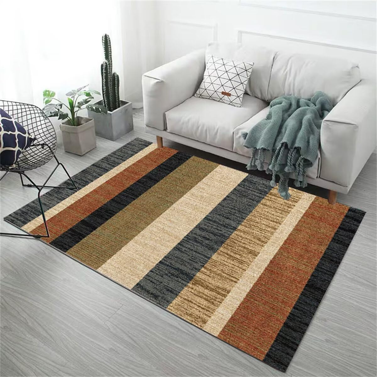 Tapis XXL pour salon 180x250cm chic marron à rayures graphiques pour vestibule