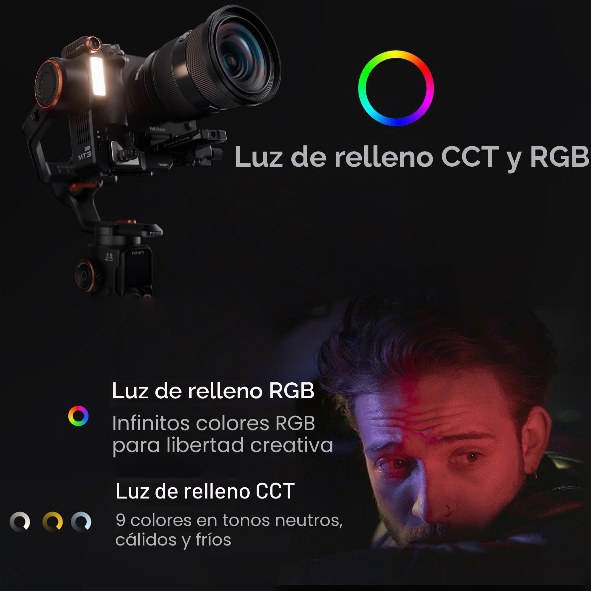 hohem iSteady MT3 Pro Kit - Estabilizador de cardán para cámara con rastreador de IA y mando a distancia extraíble de alimentación en vivo, mango giratorio bidireccional, enfoque rápido vertical