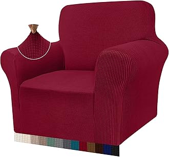 Granbest High Stretch Armchair Covers Super Soft Chair Covers for Living Room Jacquard Sofa Cover for Dogs Non Slip Chair Slipcover with Arms Furniture Protector (1 Seater, Wine Red)
