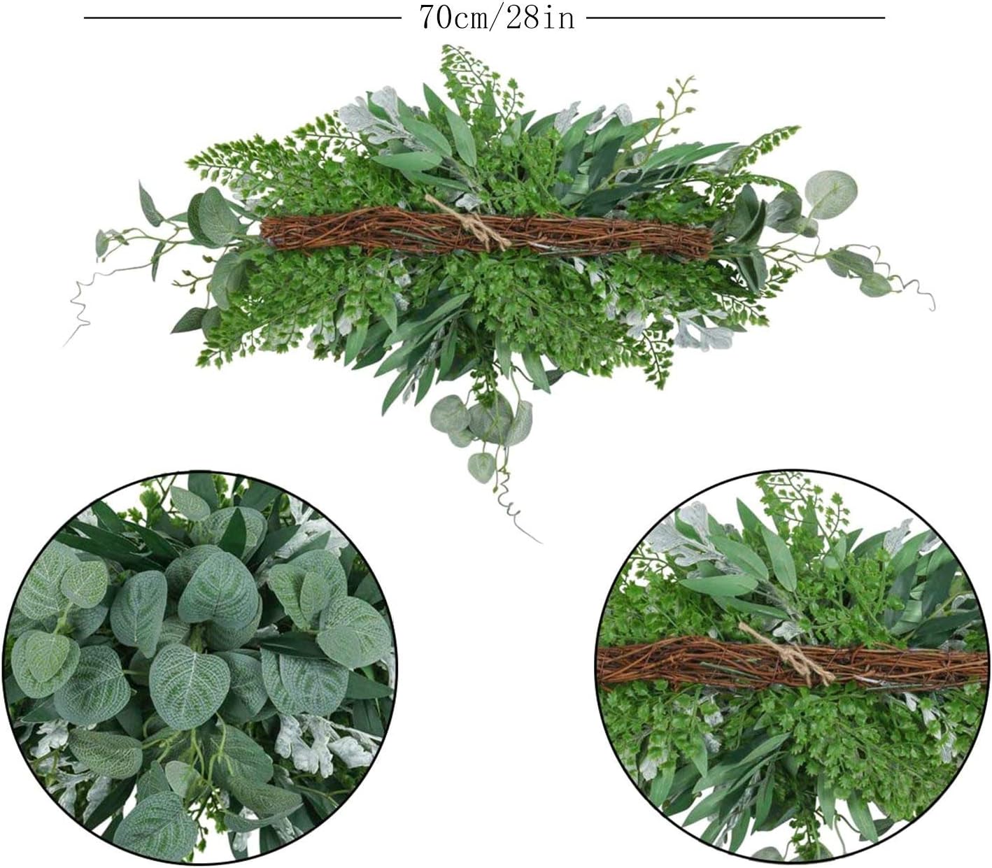 Camisin Greenery Swag Artificial Front Door Wreath Hanging Eucalyptus Leaves Garland for Home Window Wall Wedding Arch Decor, Green