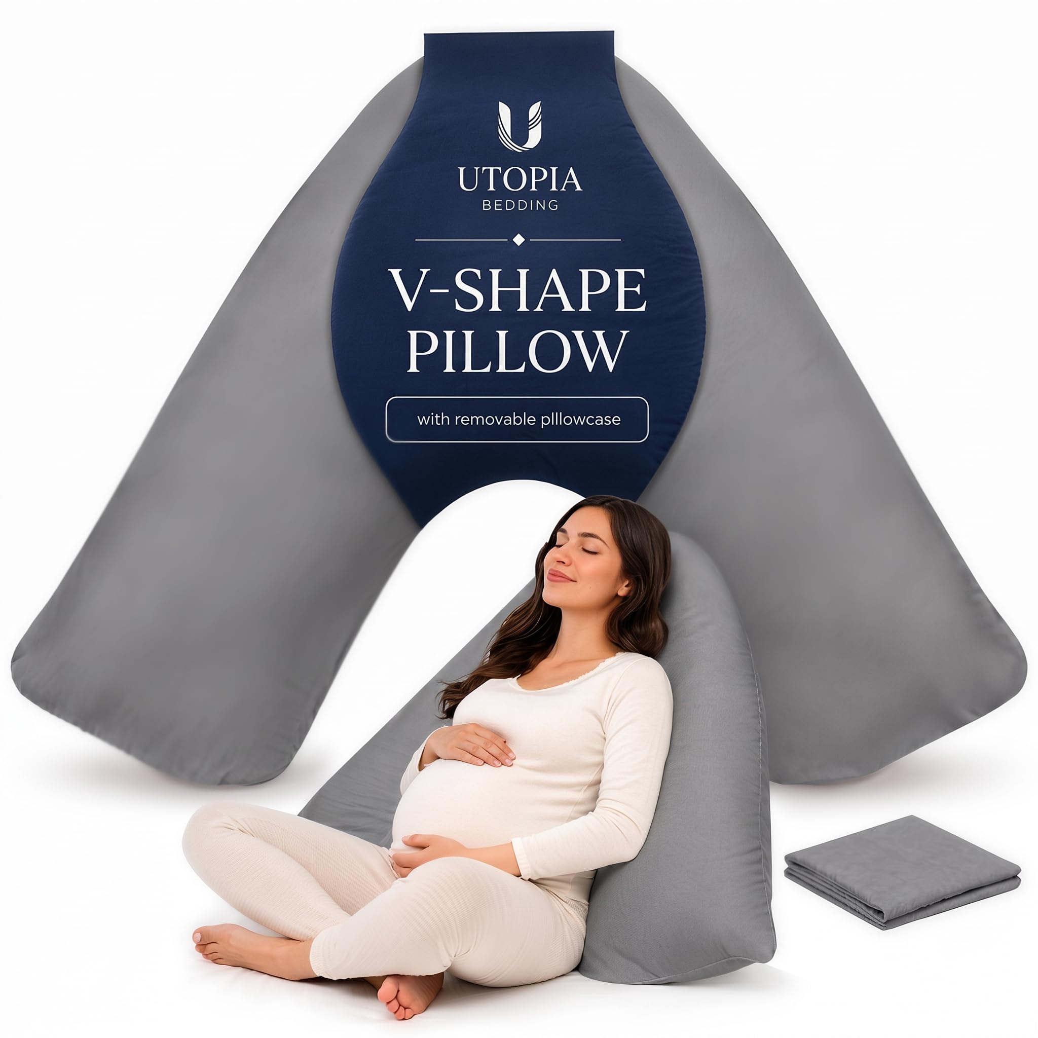 Utopia Bedding V Shape Pillow with Soft Hollowfibre Filling, Grey