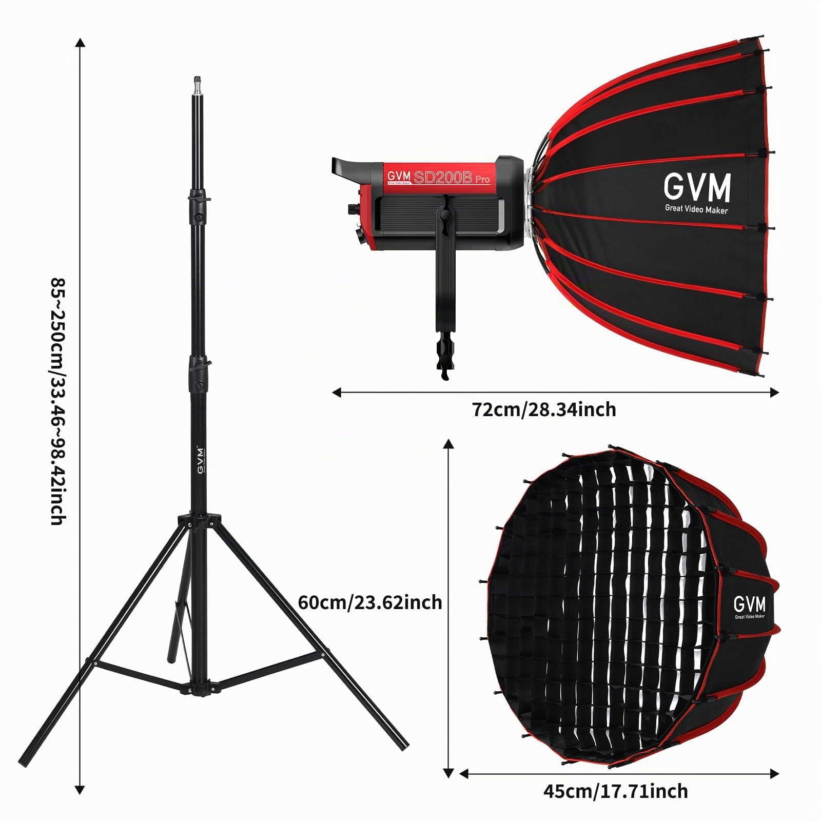 GVM 200W luce video a led con Softbox, kit di illuminazione fotografica SD200B con controllo Mesh Network/DMX, luce da studio 2700K-6800K Kit di illuminazione continua, 45400lux/1m, 12 effetti scena