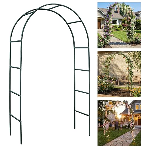 Metal Pergola Arbor, Outdoor Flower Garden Arch Trellis, Steel Garden Arbor for Climbing Plants, Wedding Decoration, 7'8" H x 4'5" W