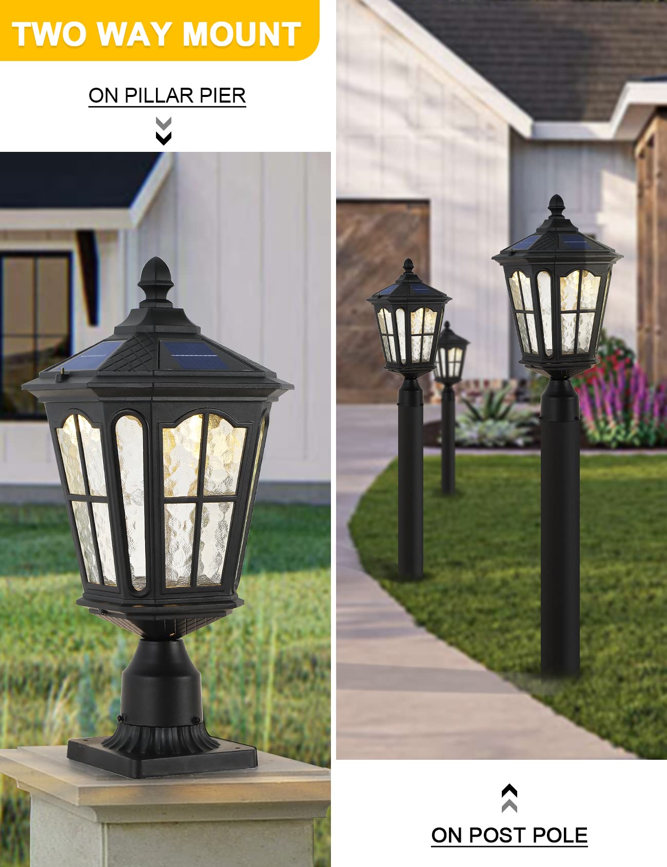 GYDZ Outdoor Solar Lamp Post Light With 3Inch Pier Mount Base, Solar