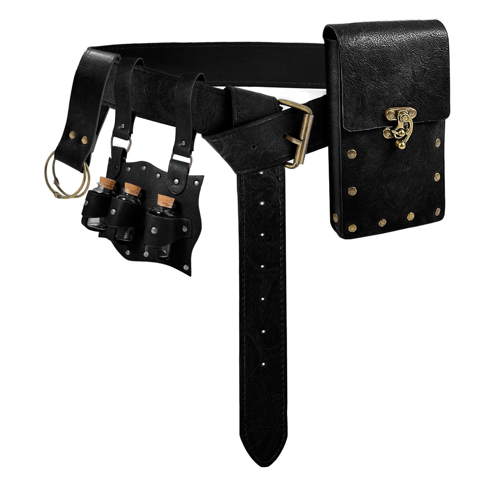 Alchemist Belt Pouch Potion Bottle Waist Bag Steampunk Phone Holder Medieval Leather Belt for Renaissance Cosplay Costume Accessories Christmas Gifts