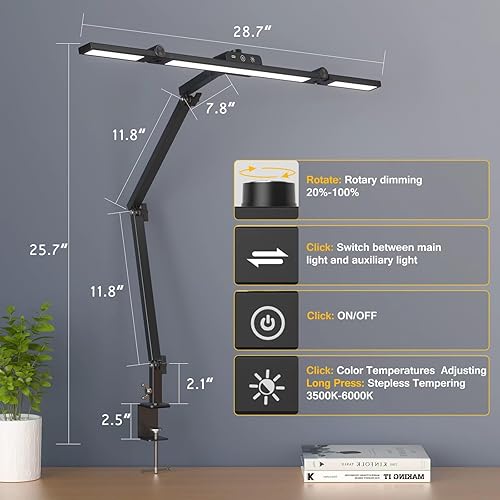 Miniatura 6 de Led Desk Lamp for Office Home, Architect Desk Lamp with Clamp, Ultra Bright Dimmable Table Light, Stepless Dimming and Tempering Desk Light for