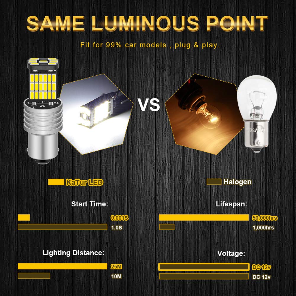 KATUR 2szt Biała 850LM 1156 P21W BA15S 4014 45SMD Lampa Dekoder Canbus do świateł cofania z rezystorem LED, światła kierunkowskazów