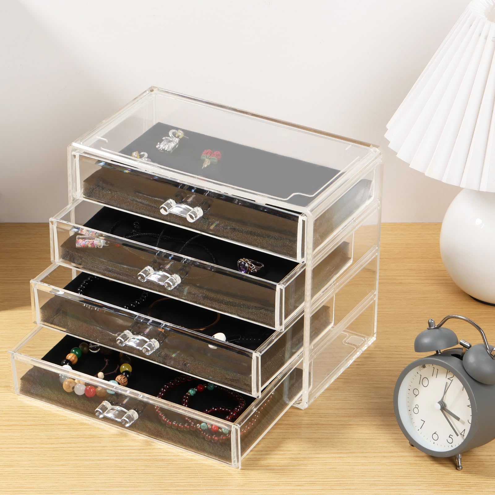 Guijzsltrg Pin Badge Display Case 4 Drawers Large Capacity Jewellery Display Box Ring Storage Box Dustproof Pin Collection Box Transparent Enamel Pin Display Holder For Breastpin, Medal, Badges, Jewellery