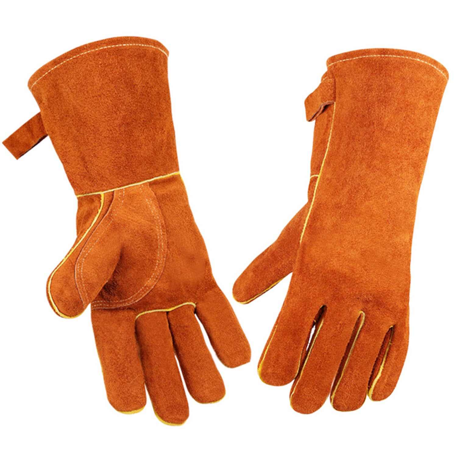 Xndryan Leather BBQ Gloves, 14 IN Extreme Heat Resistant Gloves Fire Proof Gloves for Grill, Barbecue, Fireplace, Oven, Baking, Stove, Welding, Firefighting, Cowhide Leather Gloves for Men Women - Image 2