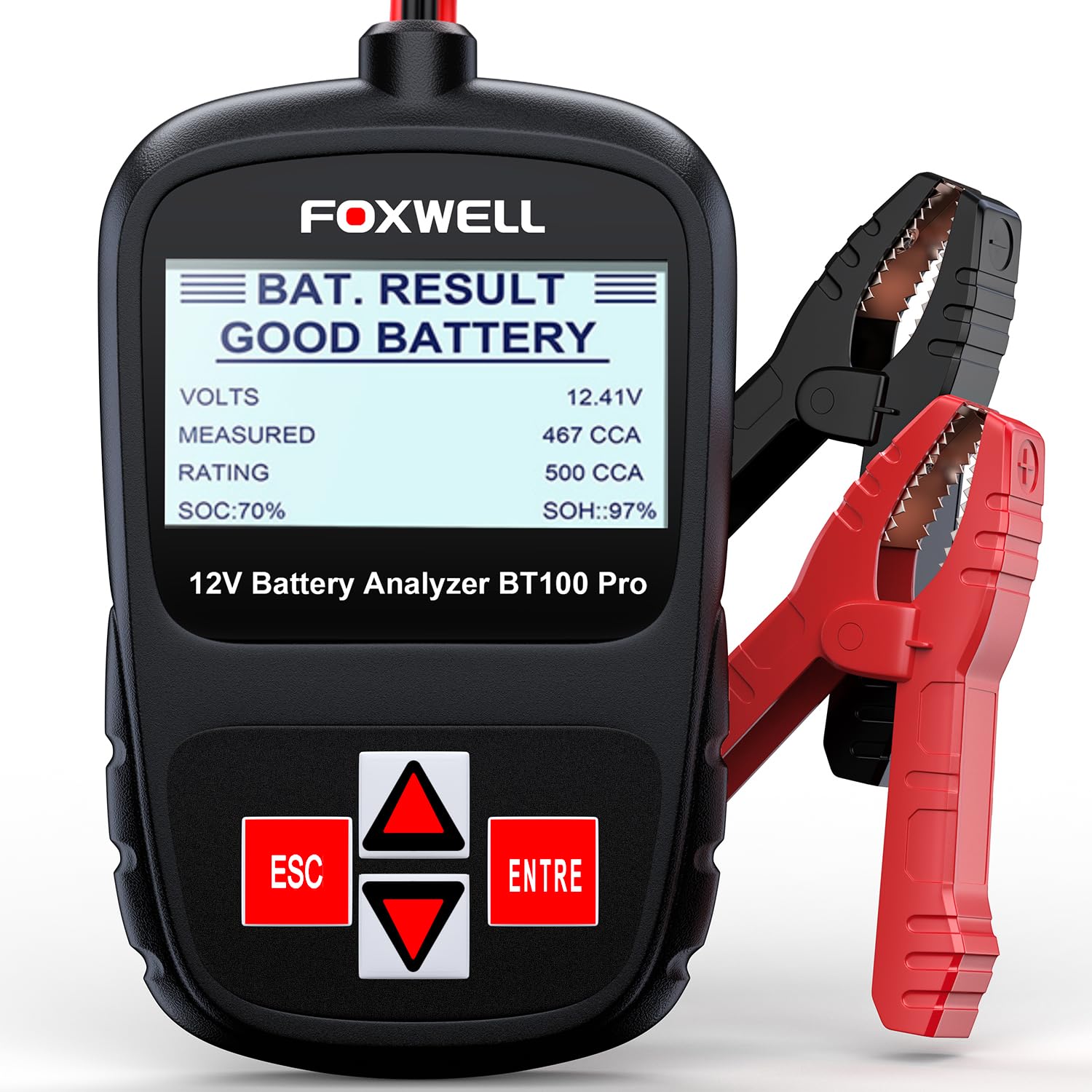 FOXWELL Battery Analyzer BT100 Pro 12V 100-1100 CCA Battery Load Tester Detect regular flooded, AGM Flat Plate, AGM Spiral and GEL Batteries Health Directly