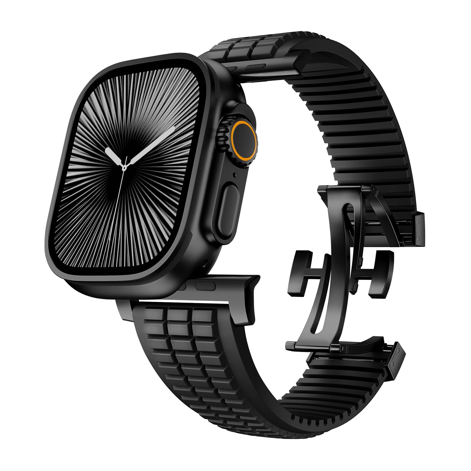 SEURE FKM Armband für Apple Watch Ultra 2/1 49mm,Serie 10 46mm,Serie 9/8/7 45mm,Serie SE2/6/SE/5/4 44mm,Serie 3/2/1 42mm Business Sport Fluorkautschuk-Armbänder Ersatzarmband für Herren Damen