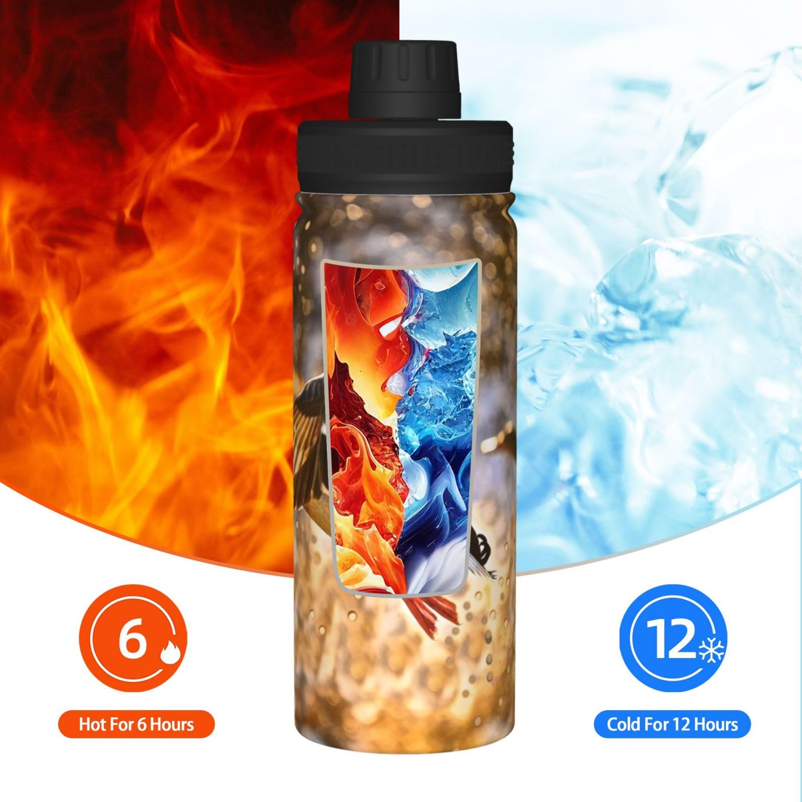 Mallard Trinkflasche mit Sonnenuntergang-Druck, Edelstahl, isoliert, 530 ml, Sport-Wasserflaschen für Damen und Herren