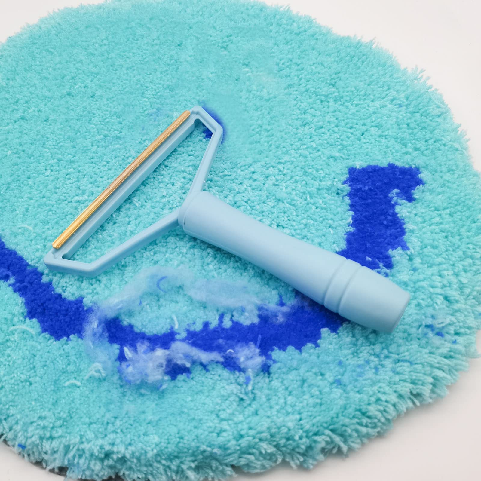 Kit de máquina recortadora de alfombras: removedor de pelusas, cortaúñas de aseo de alfombras, soporte adjunto, tijeras de pico de pato, herramientas de aseo para alfombrillas de suelo, juego completo