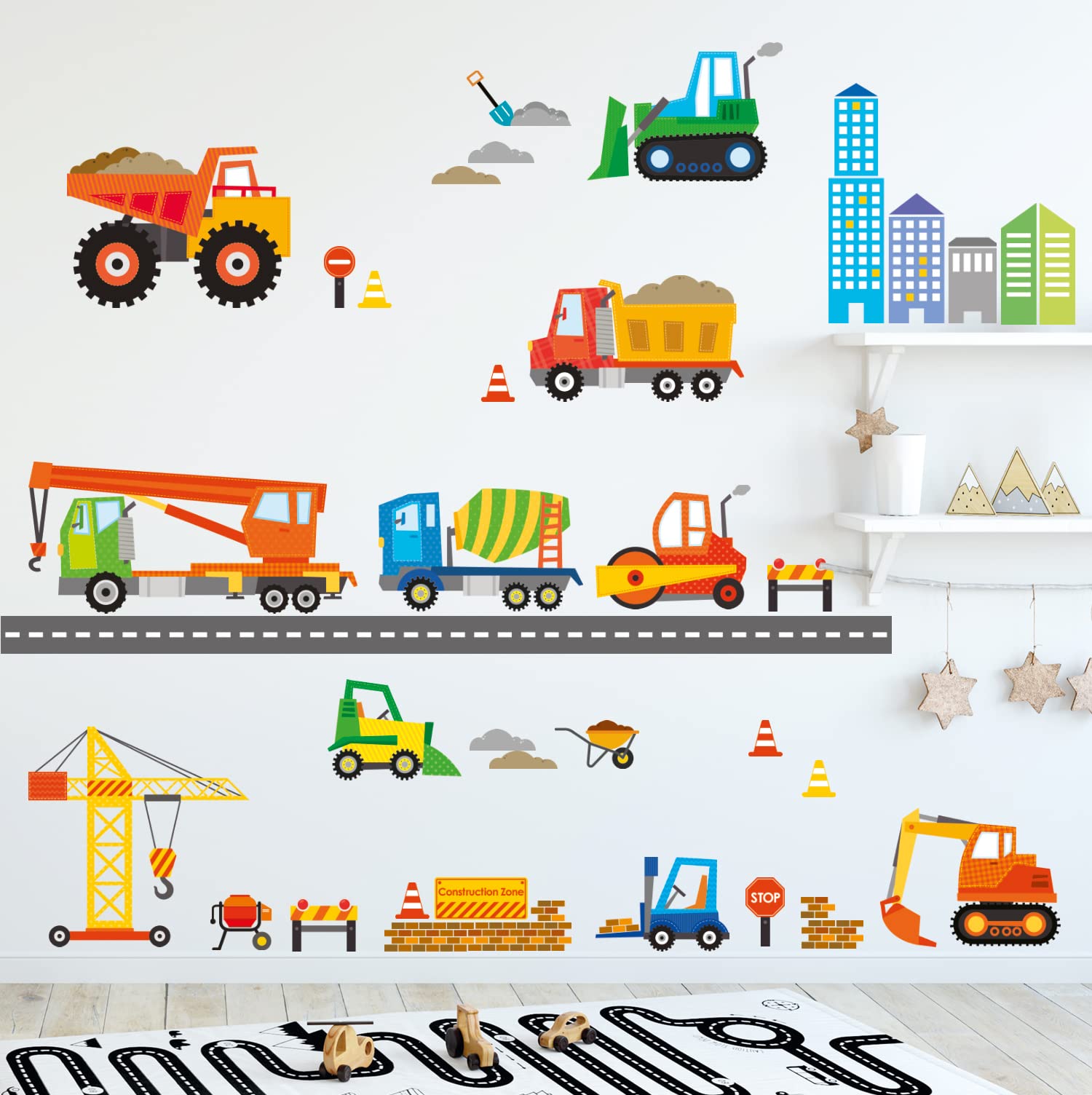 DECOWALL DW-1612 Construction Site Kids Wall Stickers Decals Peel