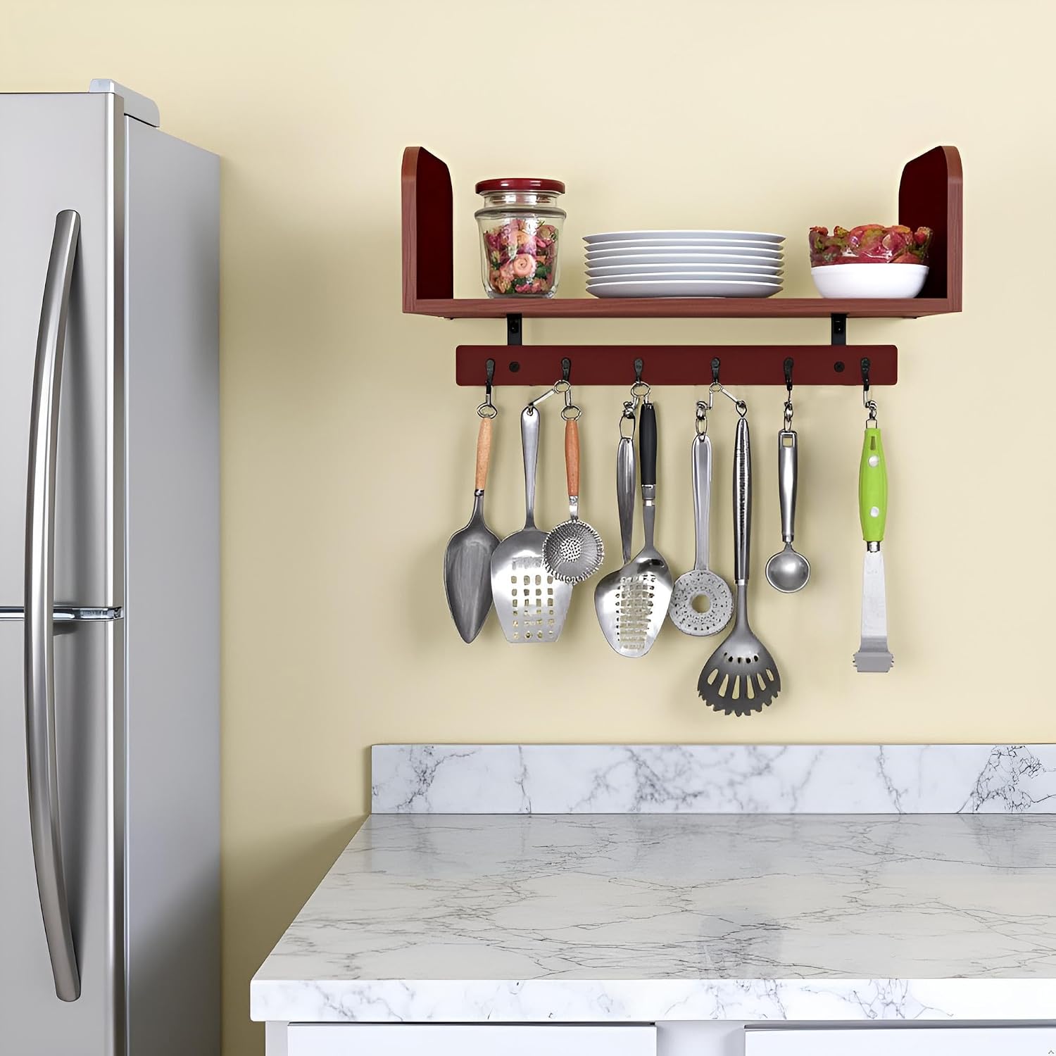 Selling at a Loss Promotion,Wooden Shelf with Hooks - Multipurpose Organizer for Kitchen, Books, Kitchen Shelf - Wall Mounted Natural Wood Storage Rack for Home，Floating Book Shelves