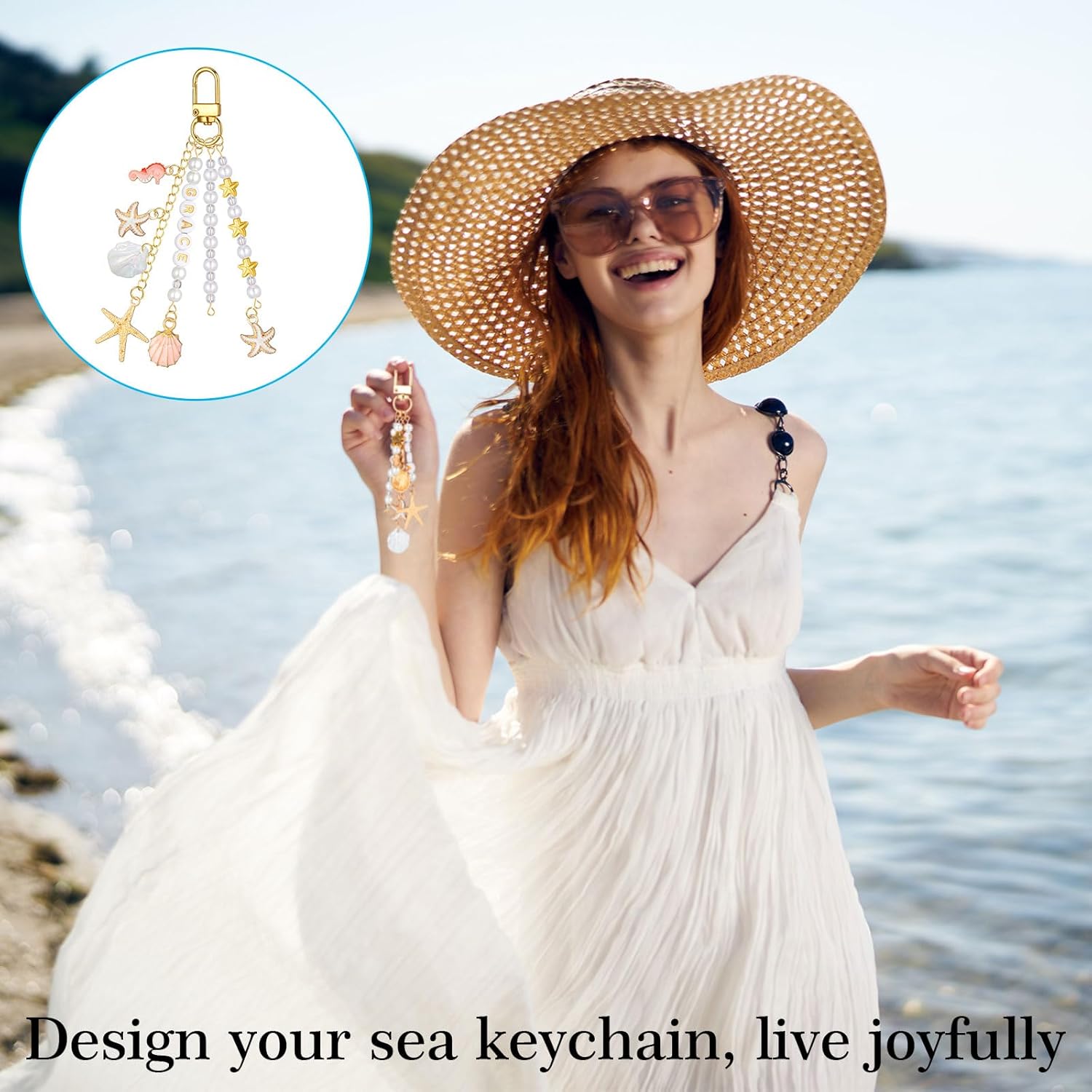 Cunno 776 Pcs Seashell Keychain Making Kit Ocean DIY Craft Key Chain Starfish Pearl Seahorse Letter Name Beads with Keychain Clip and Tool Accessories for Backpacks Purse Tote Bag Crafts DIY Supplies - Image 3