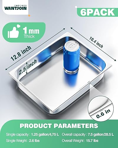 Miniatura 19 de WantJoin Sartenes de mesa de vapor para hotel, tamaño medio de 2.5 pulgadas de profundidad, paquete de 6, juego de bandejas de metal de acero 2.5