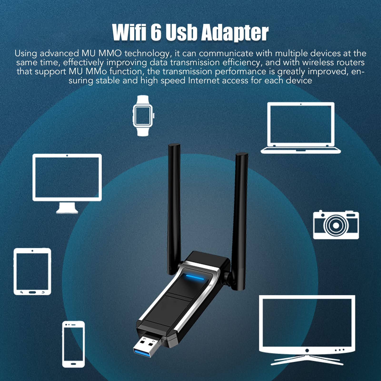 Bezprzewodowy adapter 6, technologia Mu MMo, analogowa funkcja Ap do udostępniania WIFI, technologia dwuzakresowa 11AC, 574 MB/s 2,4 Ghz 1201 MB/s 5 GHz, WIFI 6 USB3.0, Plug and Play for Win